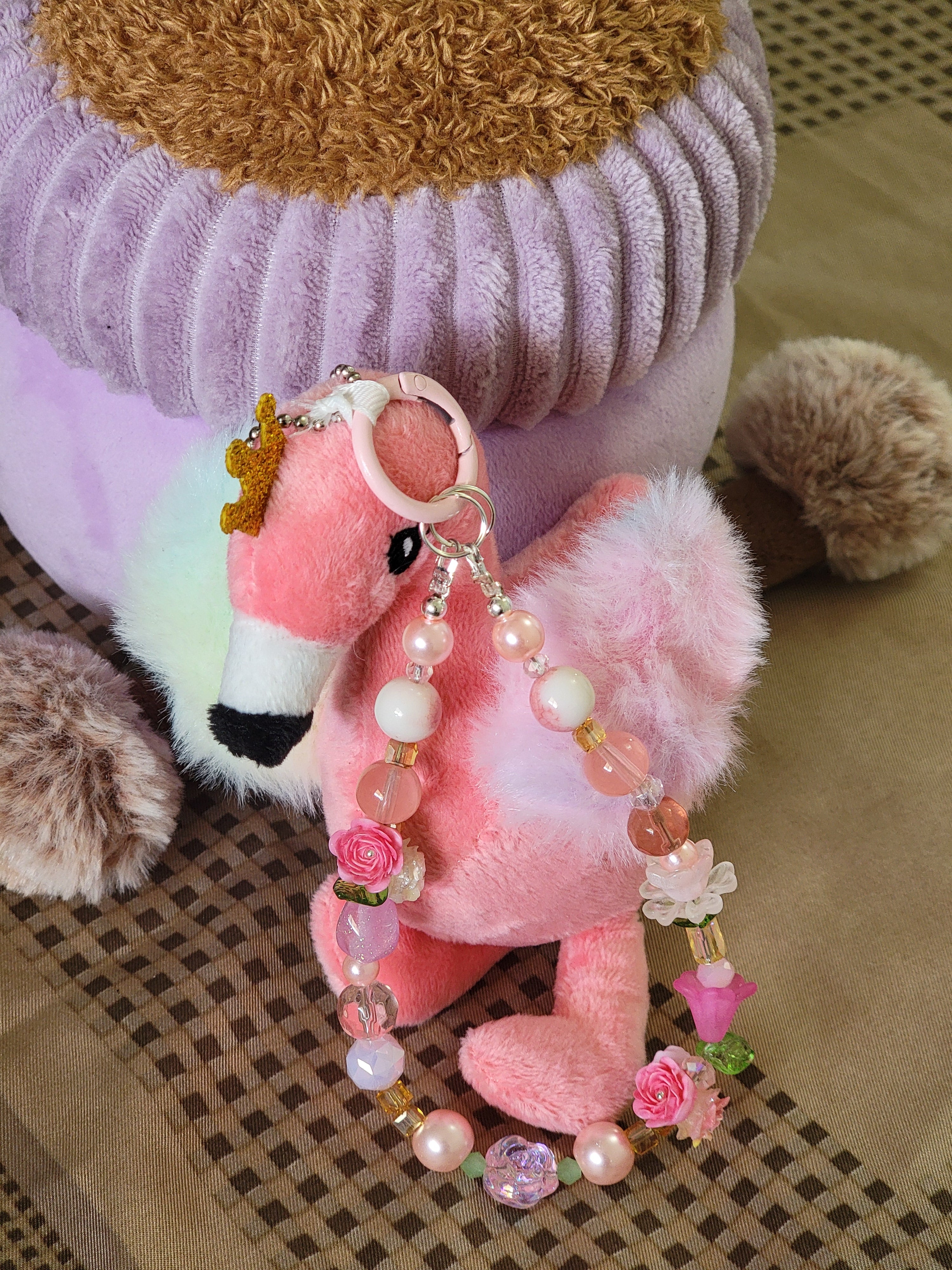 Pink Flamingo Plushie Keychain