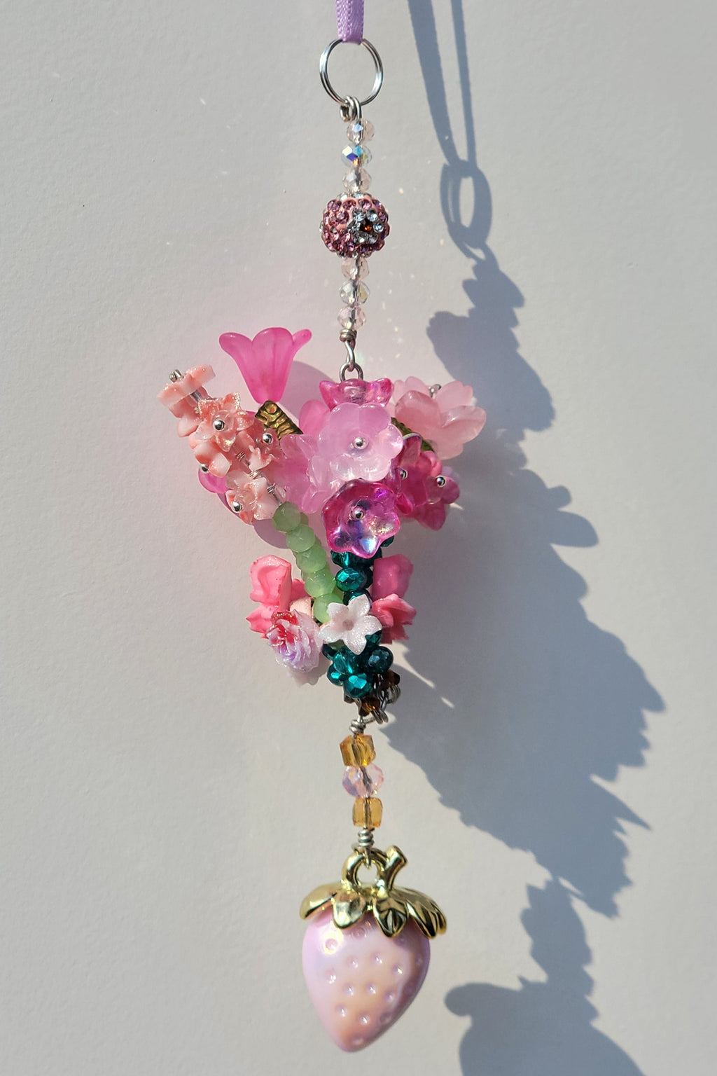 Pink Bouquet Keychain with Strawberry Charm