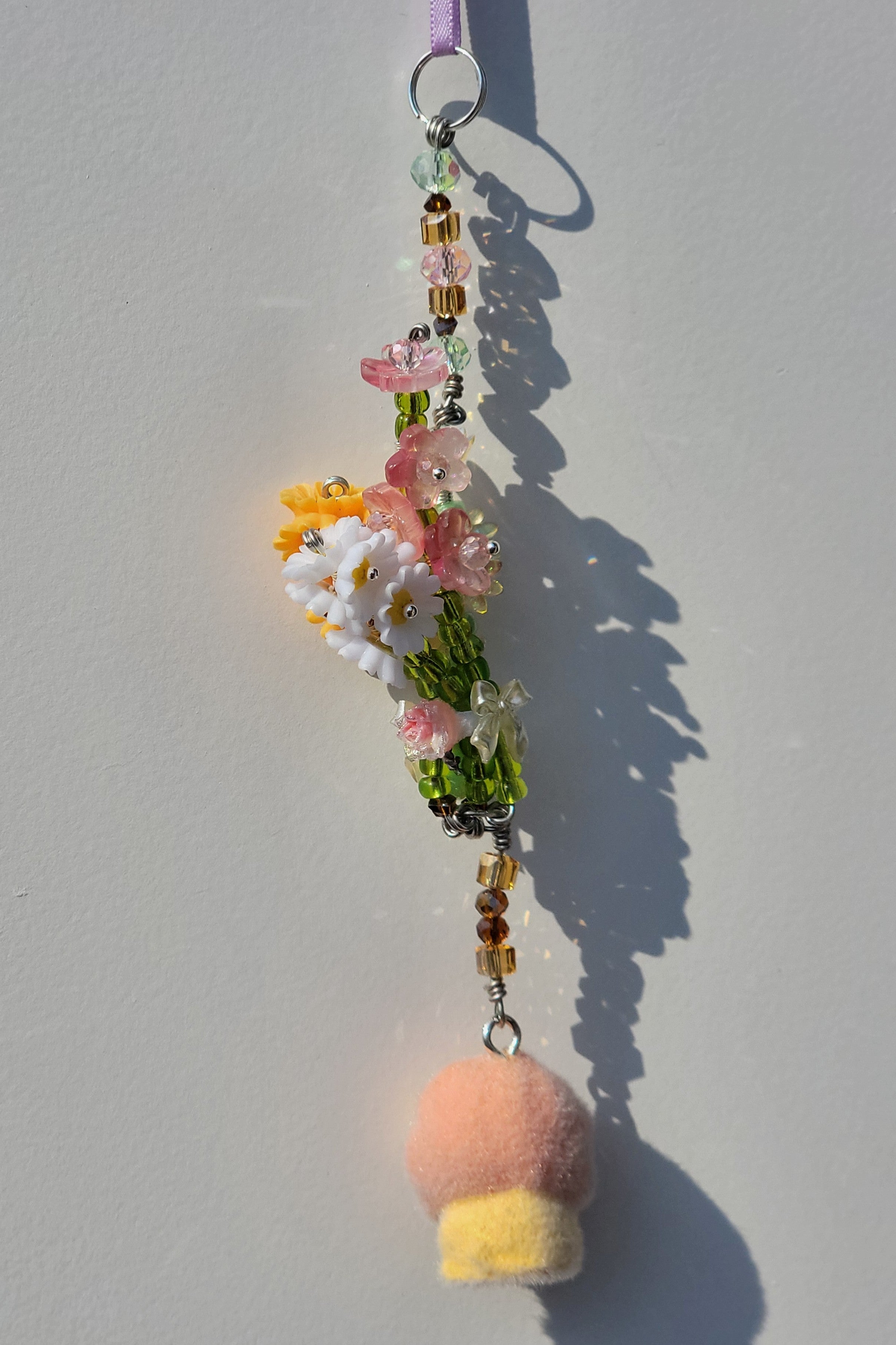 Sunflower & White Flower Bouquet Keychain with Lion Charm