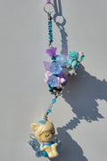 Blue & Purple Flower Bouquet Keychain with Fox Fairy Charm