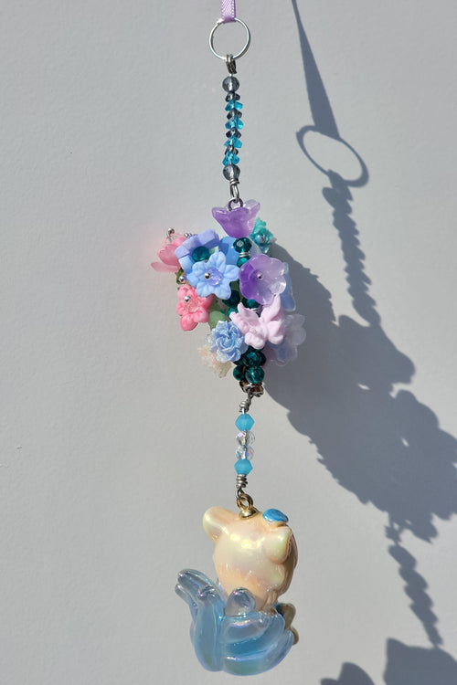 Blue & Purple Flower Bouquet Keychain with Fox Fairy Charm