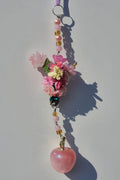 Pink Flower Bouquet Keychain with Shiny Pink Apple Charm