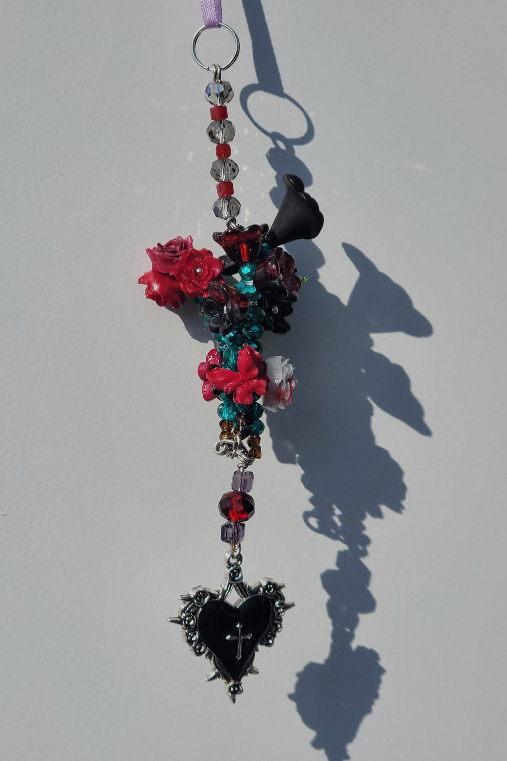 Dark Gothic Flower Bouquet Keychain with Sacred Heart Charm