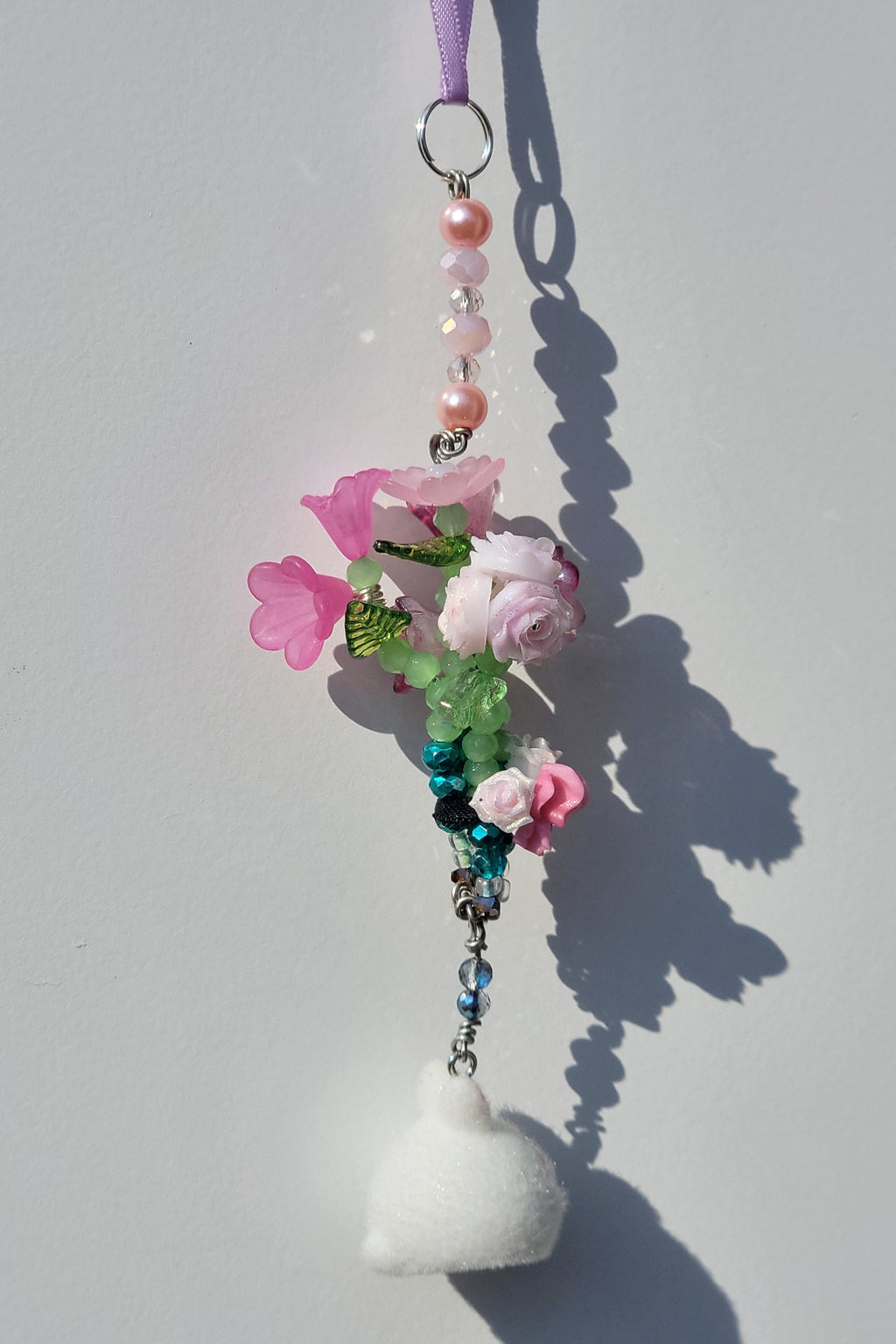 Pink Flower Bouquet Keychain with Chubby Bunny Charm