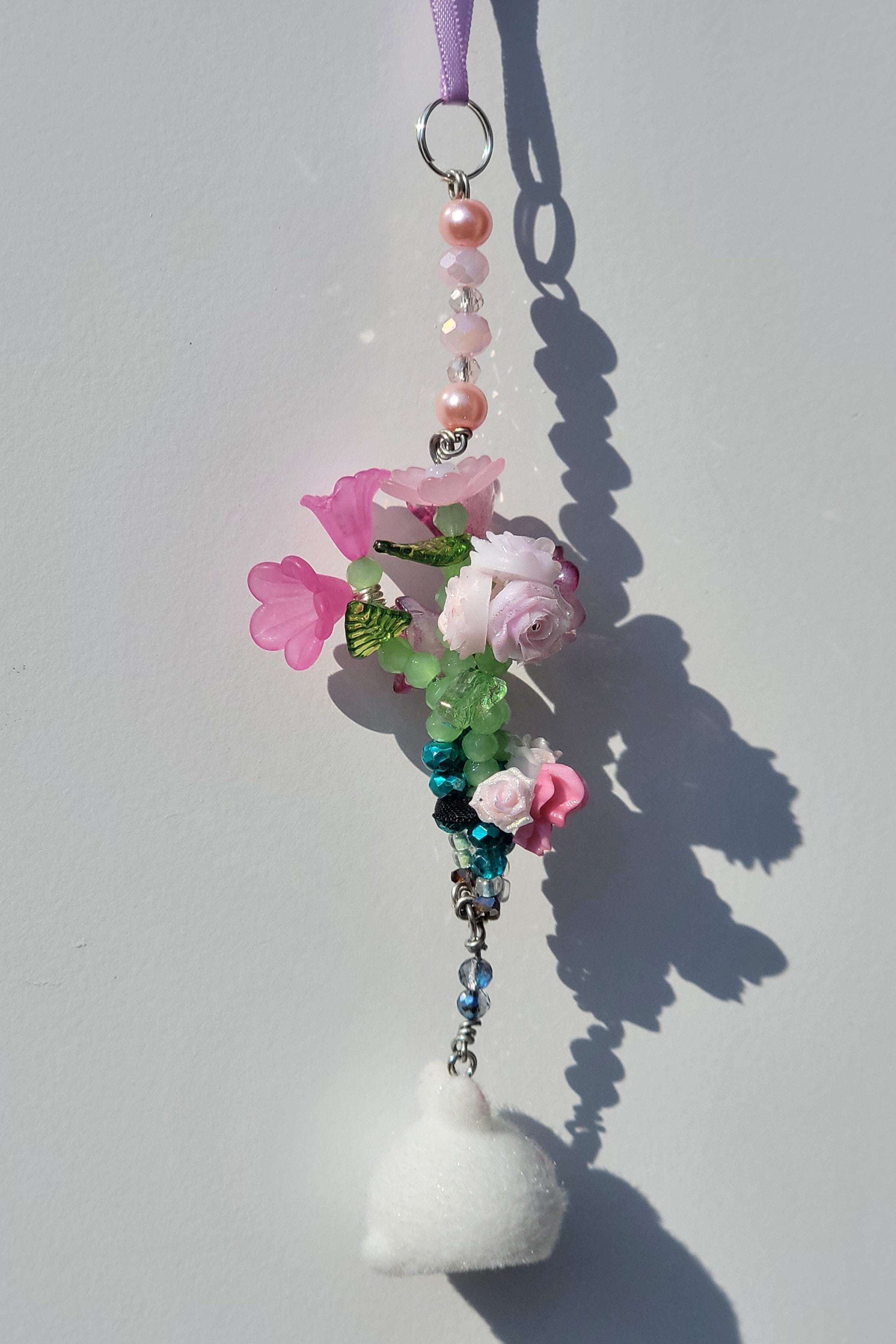 Pink Flower Bouquet Keychain with Chubby Bunny Charm