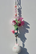 Pink Flower Bouquet Keychain with Chubby Bunny Charm