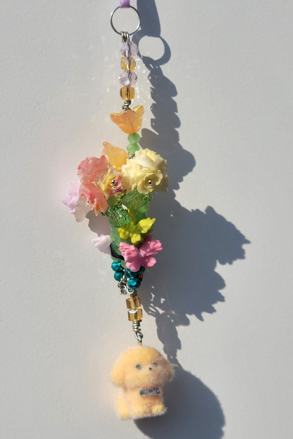 Yellow & Orange Flower Bouquet Keychain with Cute Dog Charm
