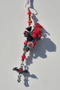 Dark Gothic Flower Bouquet Keychain with Vampire Bat Cross Charm