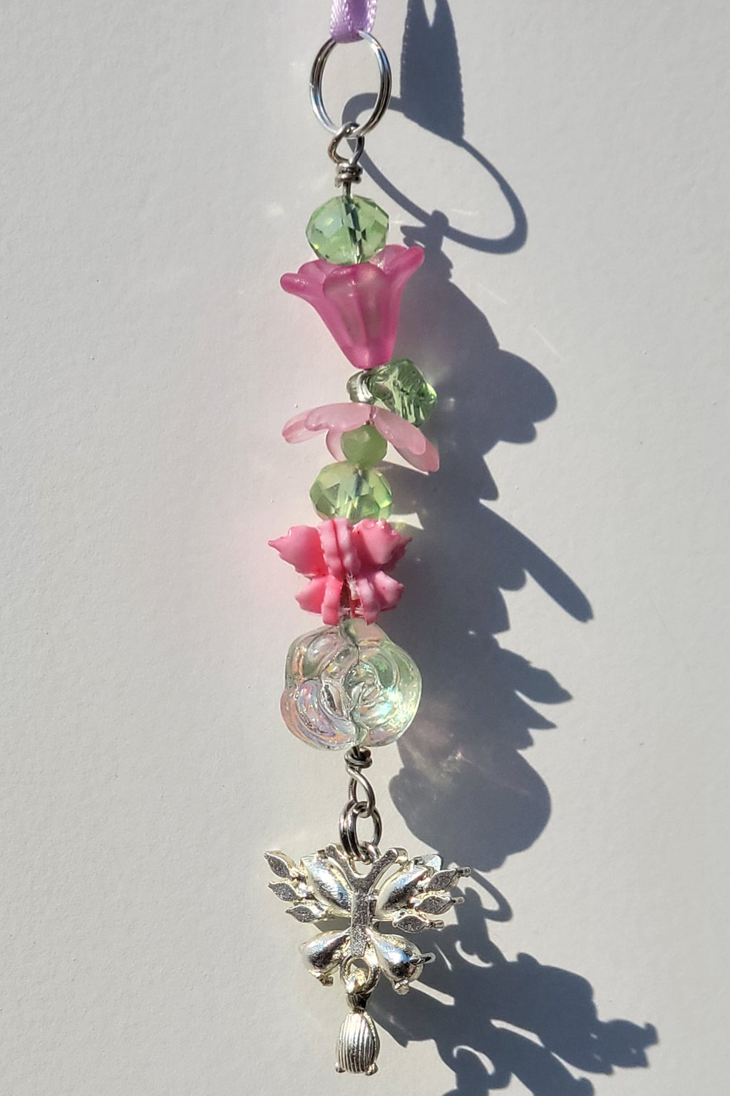 Dainty Bead Flower Keychain with Crystal Butterfly Charm