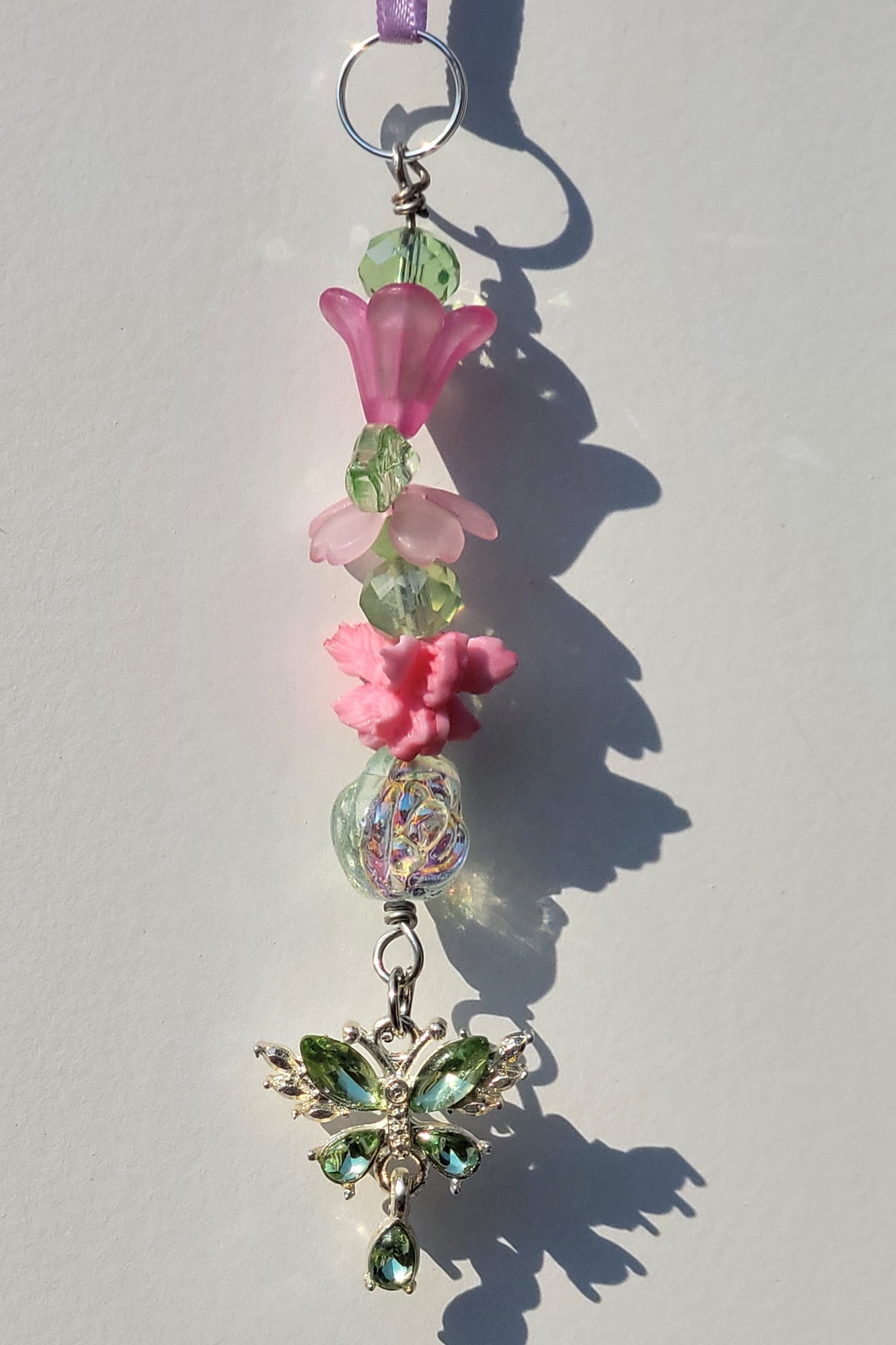 Dainty Bead Flower Keychain with Crystal Butterfly Charm