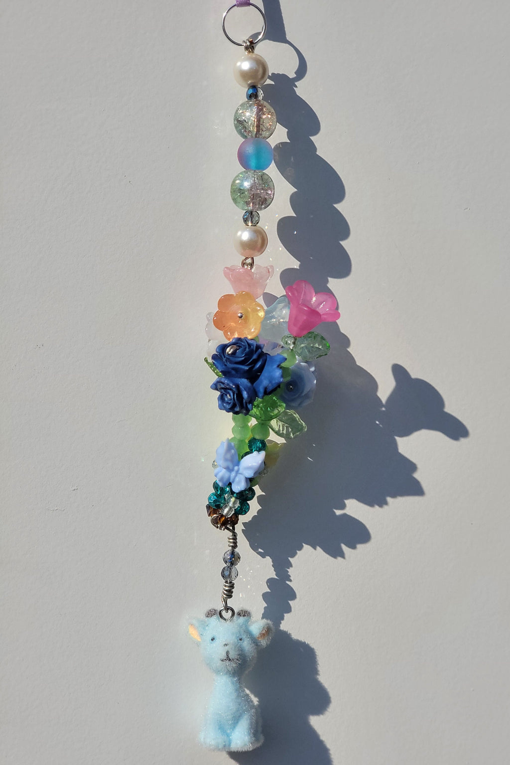 Rainbow Flower Bouquet Keychain with Cute Blue Giraffe Charm
