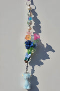 Rainbow Flower Bouquet Keychain with Cute Blue Giraffe Charm